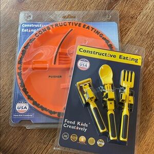 Kids Construction Utensil Set and Plate